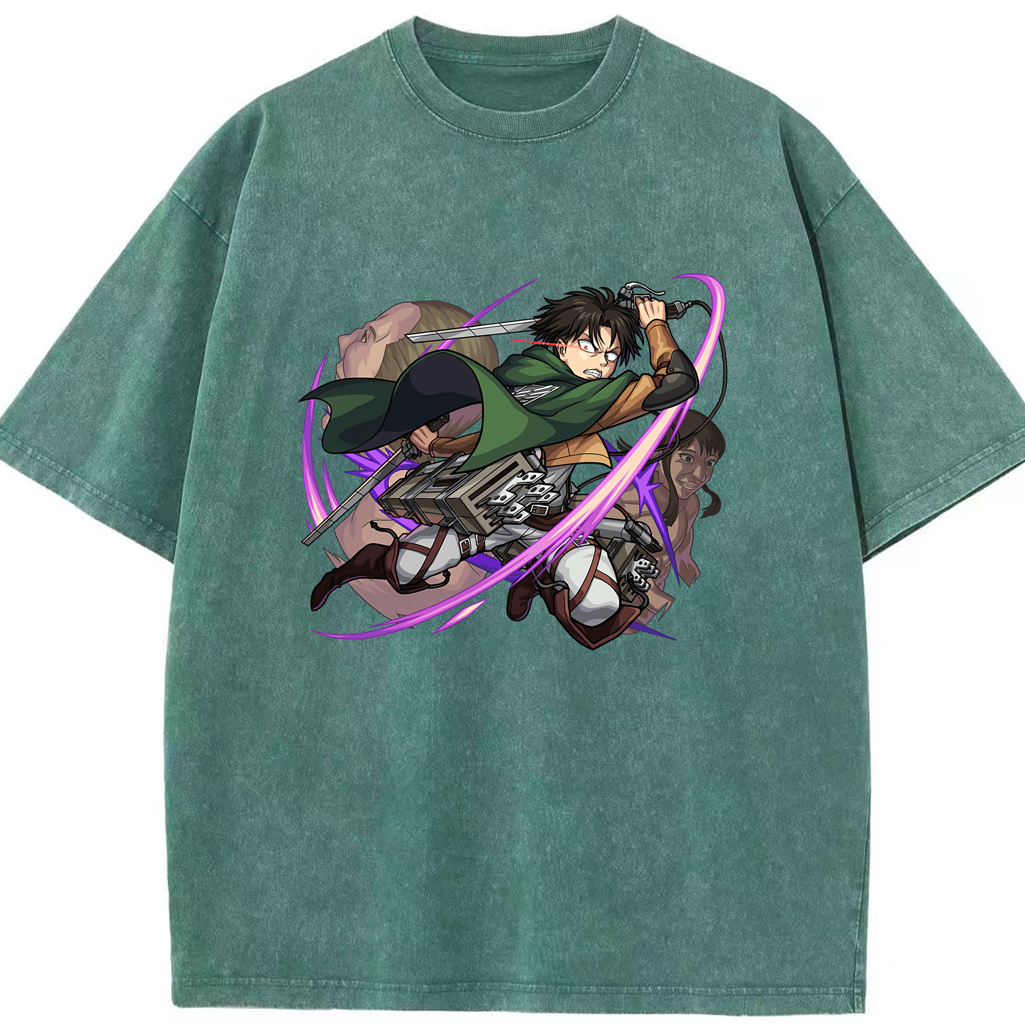 （画像用） 進撃の巨人 リヴァイ·アッカーマン Attack on Titan Levi Ackerman 綿100% ヴィンテージ風 半袖Tシャツ（フロントプリント）